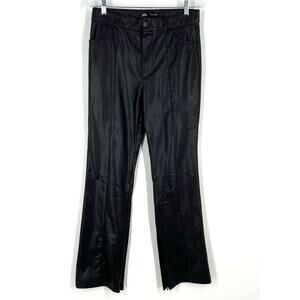 Zara Black Faux Leather Pants Size Large Flare Leg